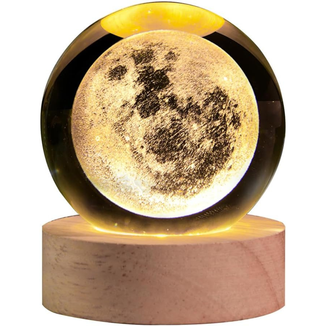 Lámpara de Luna Galáctica en Cristal 3D