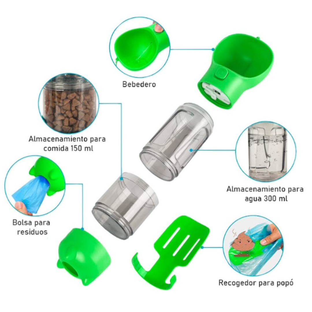 Botella Portatil 4 En 1 Multifuncional para perro
