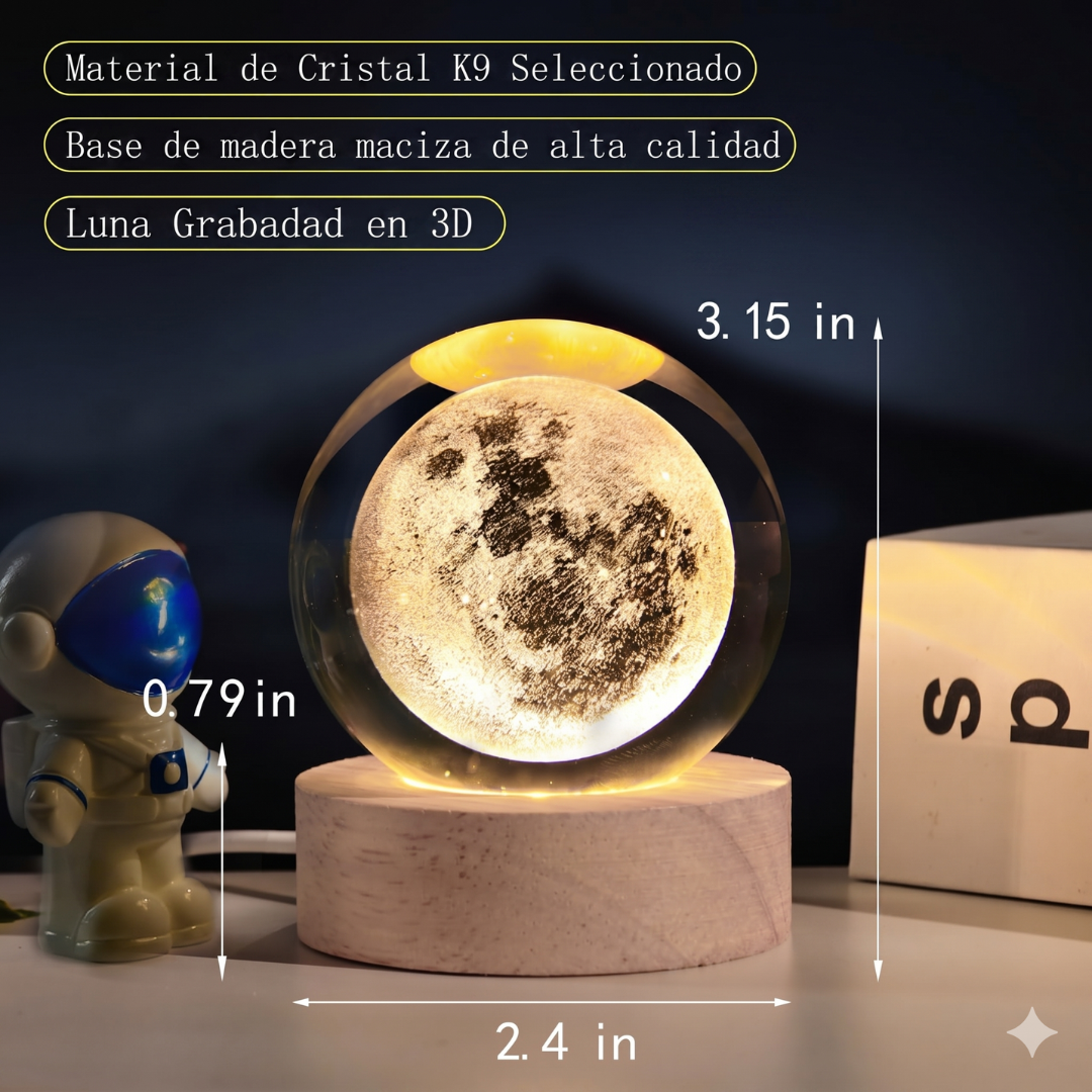 Lámpara de Luna Galáctica en Cristal 3D